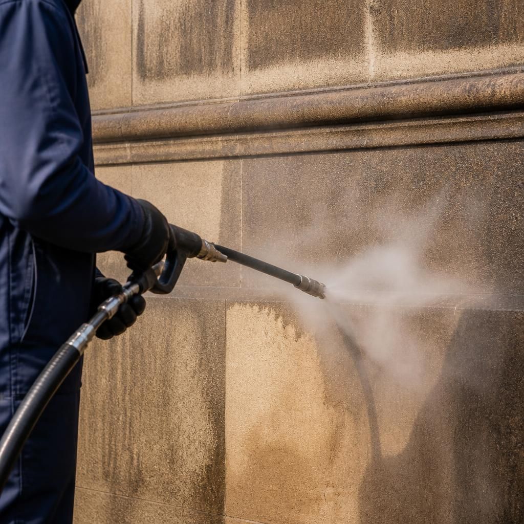 Steam cleaning sandstone surface