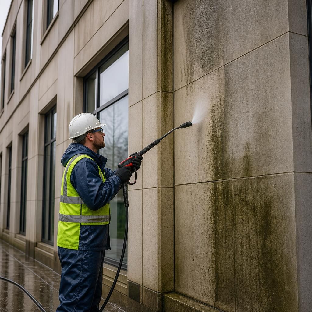 Professional exterior cleaning in progress