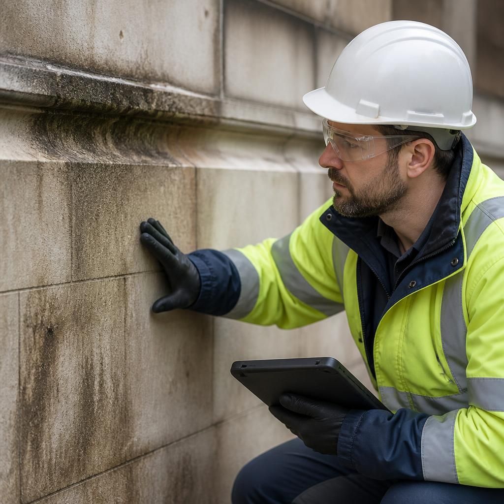 Professional analyzing cleaning methods for stone surface