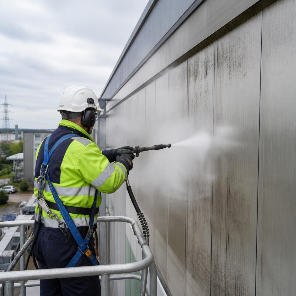 Building exterior maintenance through steam cleaning