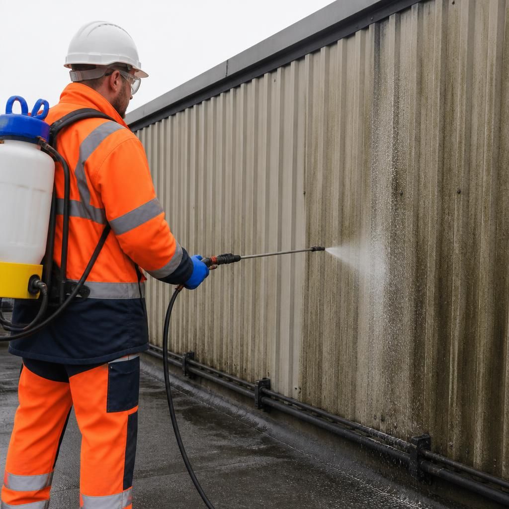 Applying biocide treatment to a building surface