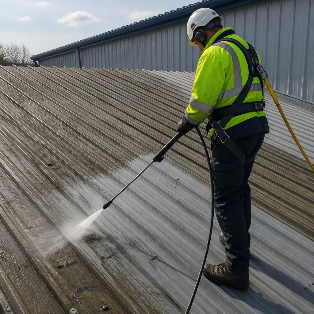 Exterior building pressure washing